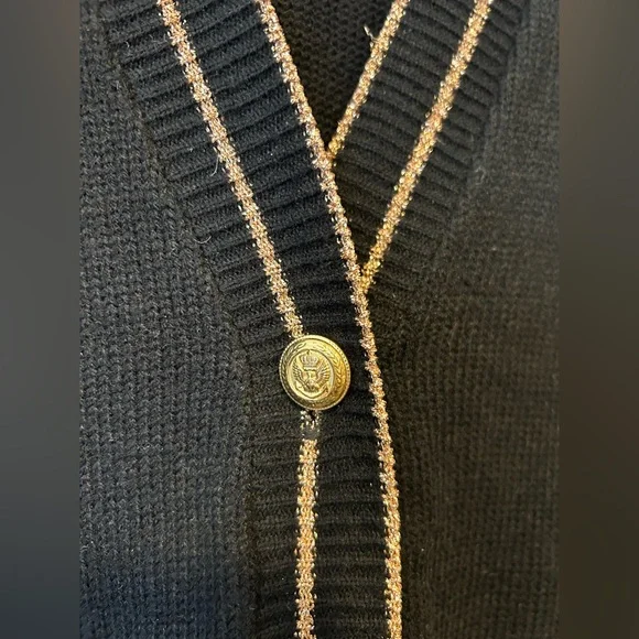 Vintage Sears V-Neck Cardigan with Gold Buttons and Metallic Trim - Picture 6 of 12